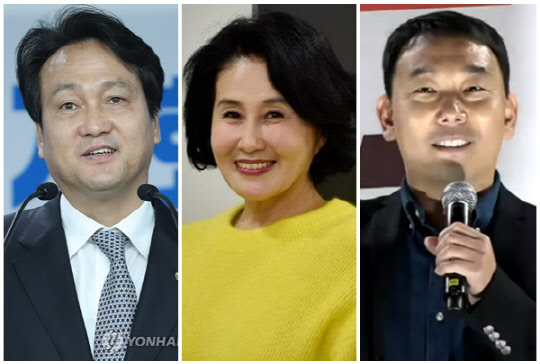 (왼쪽부터) 안민석 더불어민주당 의원, 전여옥 전 국회의원, 김용민 민주당 의원. <전여옥 SNS, 연합뉴스>